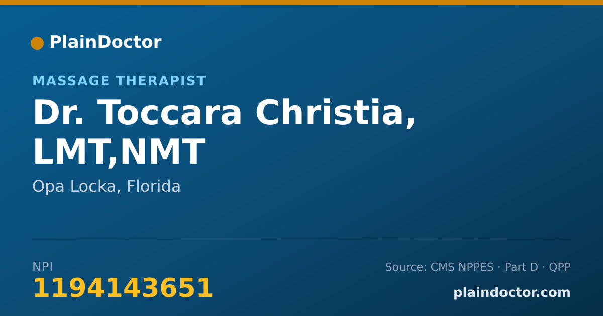 Shareable card for Toccara Christia, LMT,NMT - Massage Therapist, Opa Locka, FL