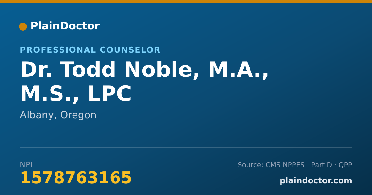 Shareable card for Todd Noble, M.A., M.S., LPC - Professional Counselor, Albany, OR