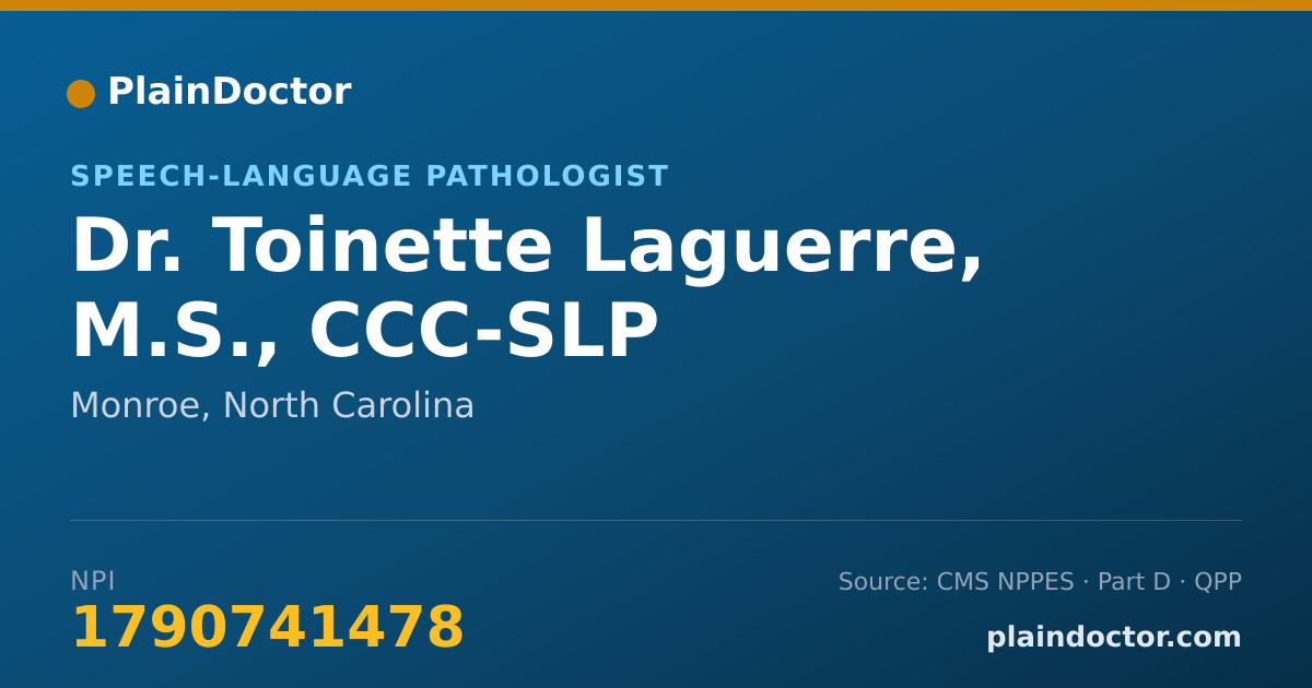 Shareable card for Toinette Laguerre, M.S., CCC-SLP - Speech-Language Pathologist, Monroe, NC