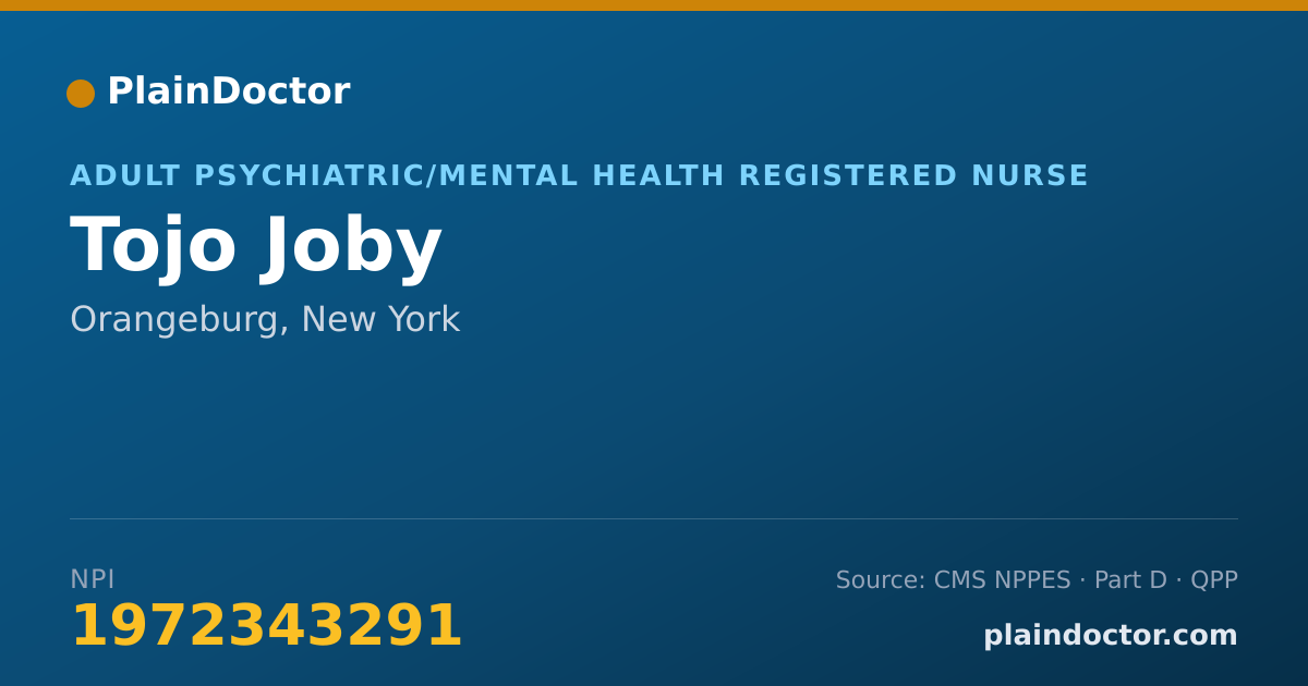 Shareable card for Tojo Joby - Adult Psychiatric/Mental Health Registered Nurse, Orangeburg, NY