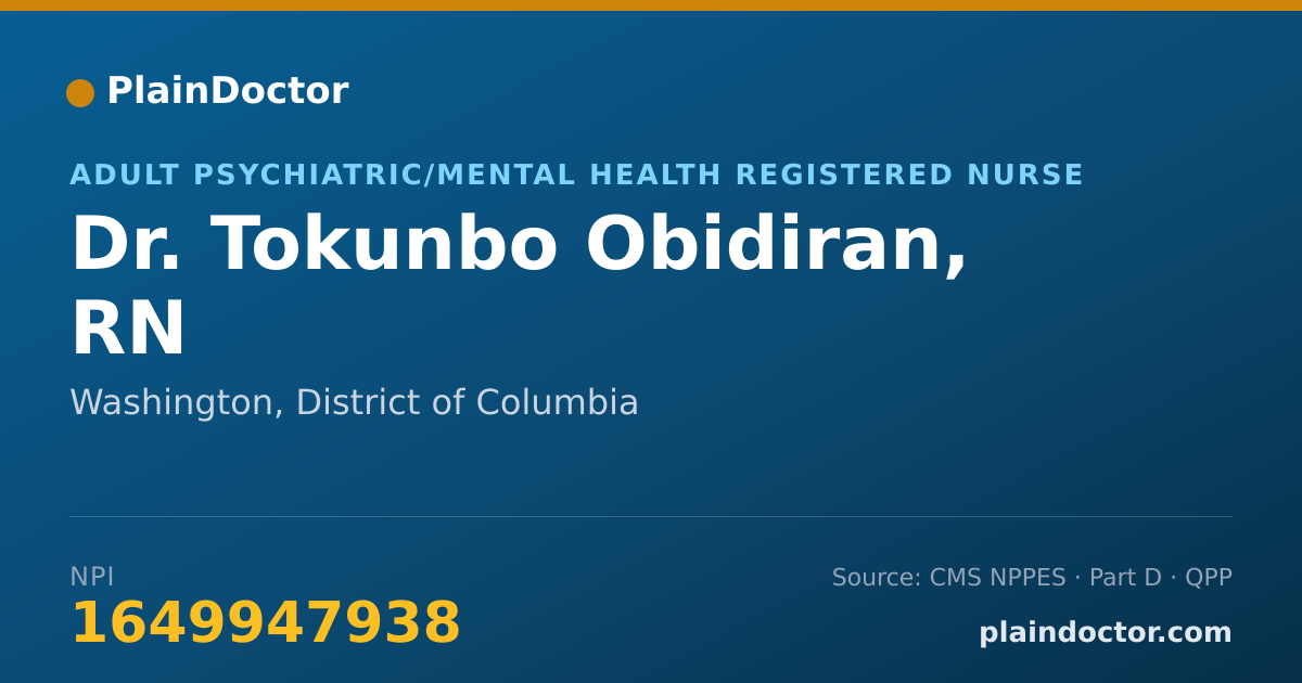 Shareable card for Tokunbo Obidiran, RN - Adult Psychiatric/Mental Health Registered Nurse, Washington, DC