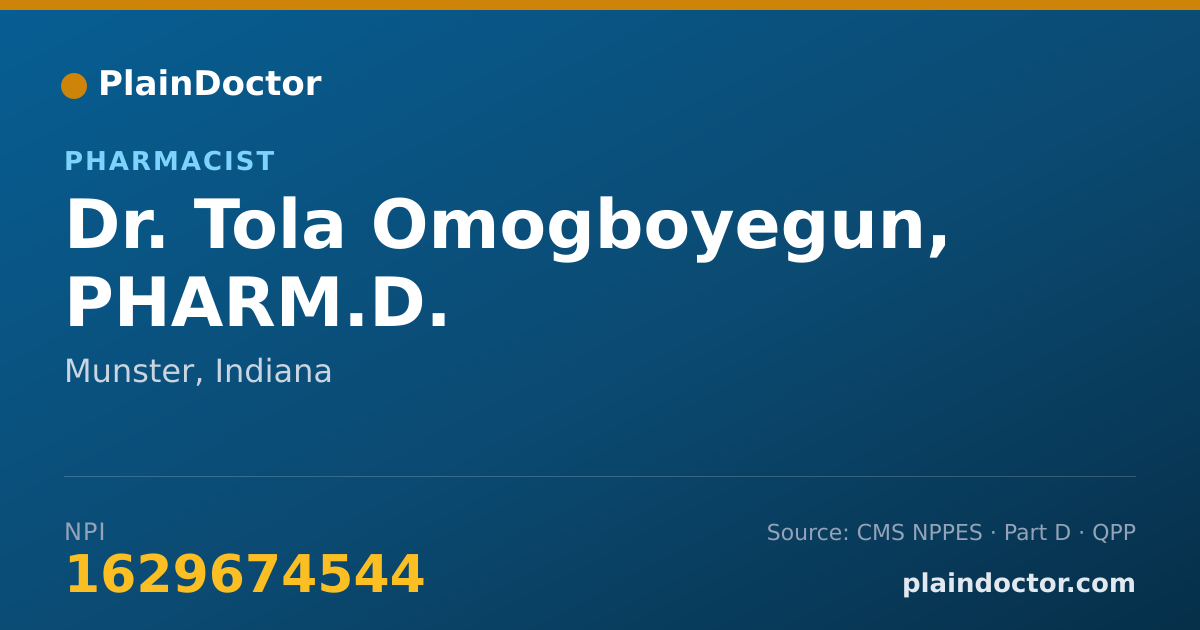 Shareable card for Tola Omogboyegun, PHARM.D. - Pharmacist, Munster, IN