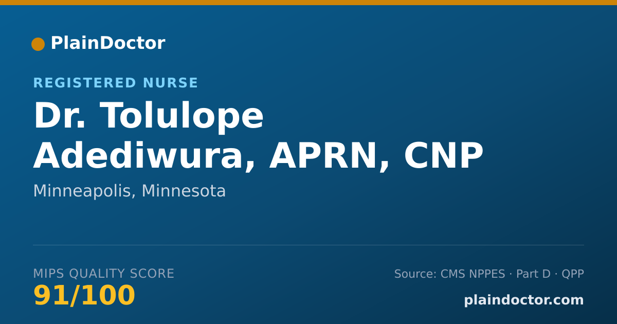 Shareable card for Tolulope Adediwura, APRN, CNP - Registered Nurse, Minneapolis, MN
