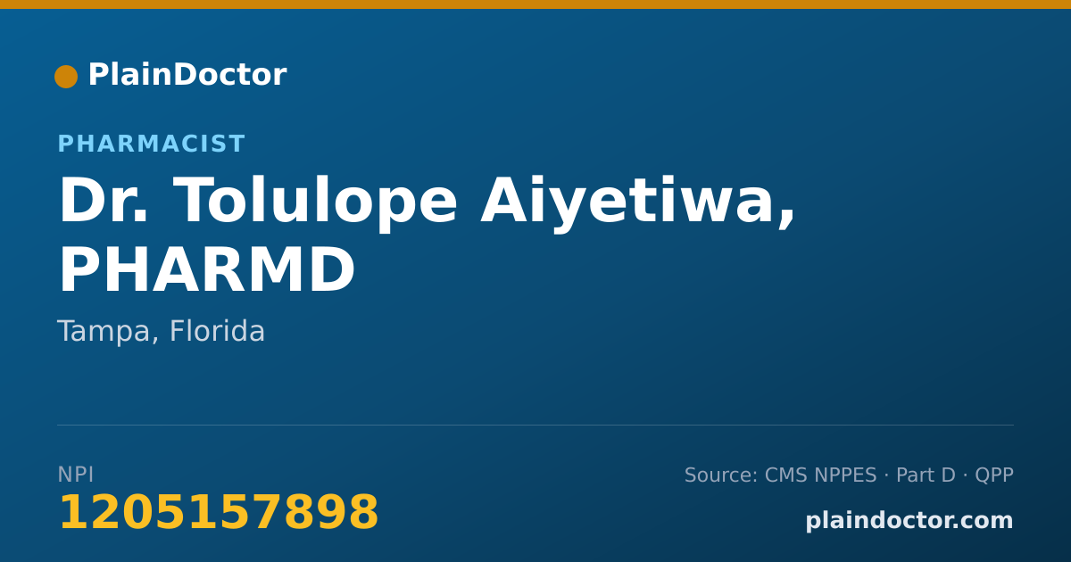 Shareable card for Tolulope Aiyetiwa, PHARMD - Pharmacist, Tampa, FL