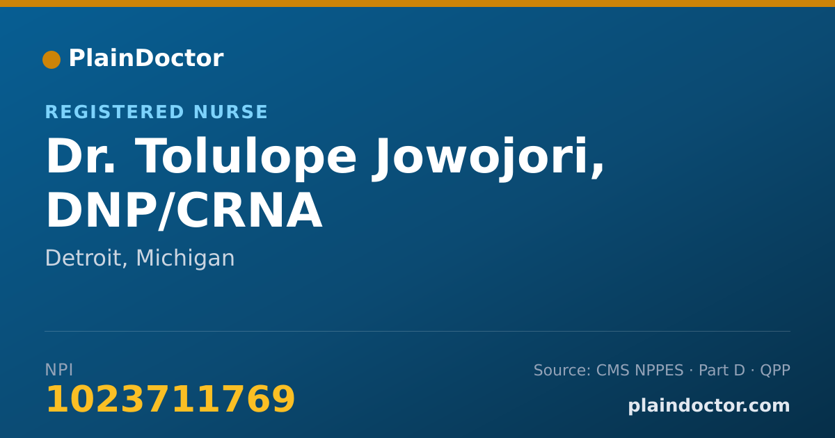 Shareable card for Tolulope Jowojori, DNP/CRNA - Registered Nurse, Detroit, MI