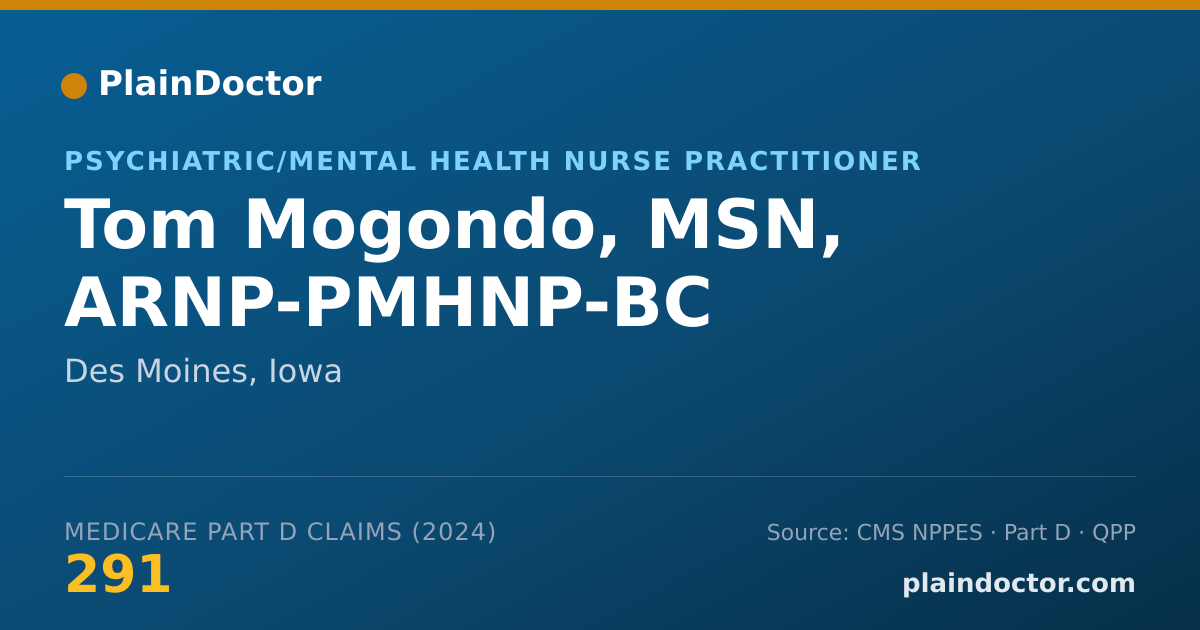 Shareable card for Tom Mogondo, MSN, ARNP-PMHNP-BC - Psychiatric/Mental Health Nurse Practitioner, Des Moines, IA