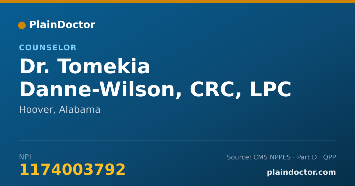 Shareable card for Tomekia Danne-Wilson, CRC, LPC - Counselor, Hoover, AL