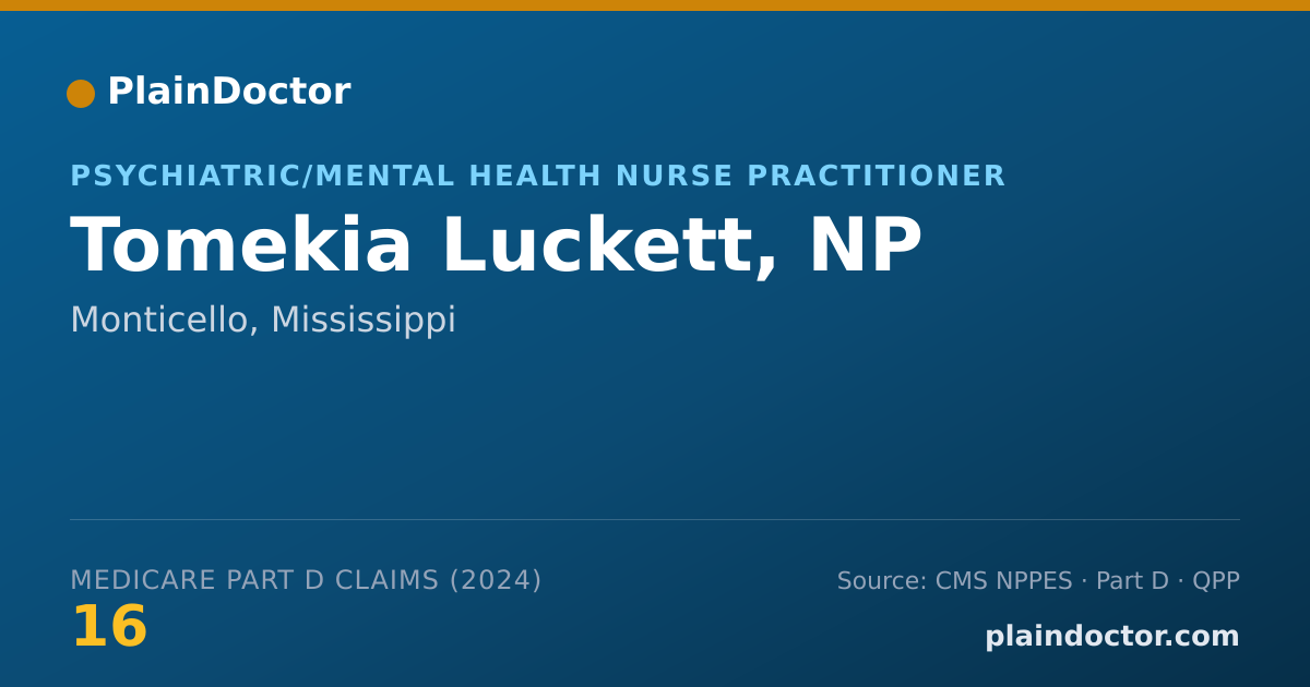 Shareable card for Tomekia Luckett, NP - Psychiatric/Mental Health Nurse Practitioner, Monticello, MS