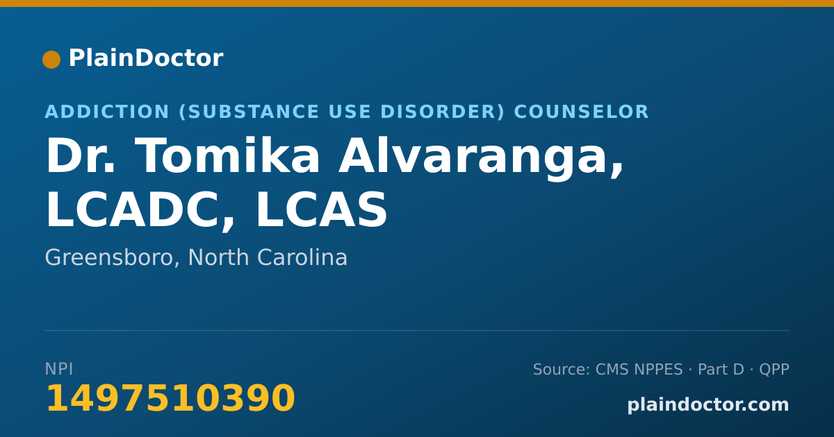 Shareable card for Tomika Alvaranga, LCADC, LCAS - Addiction (Substance Use Disorder) Counselor, Greensboro, NC