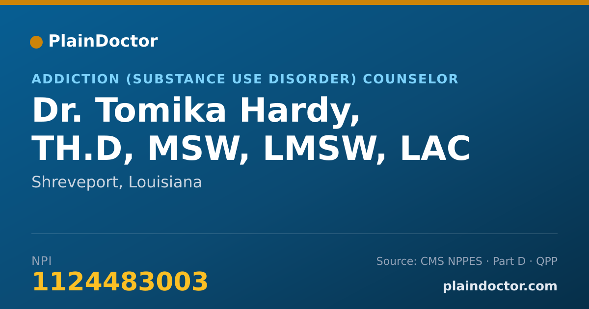 Shareable card for Tomika Hardy, TH.D, MSW, LMSW, LAC - Addiction (Substance Use Disorder) Counselor, Shreveport, LA