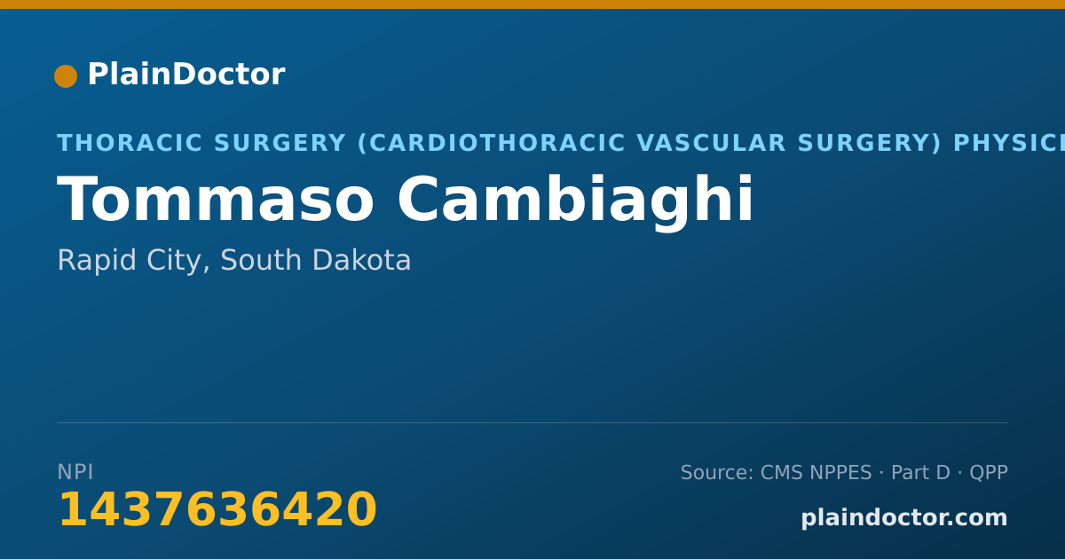 Shareable card for Tommaso Cambiaghi - Thoracic Surgery (Cardiothoracic Vascular Surgery) Physician, Rapid City, SD