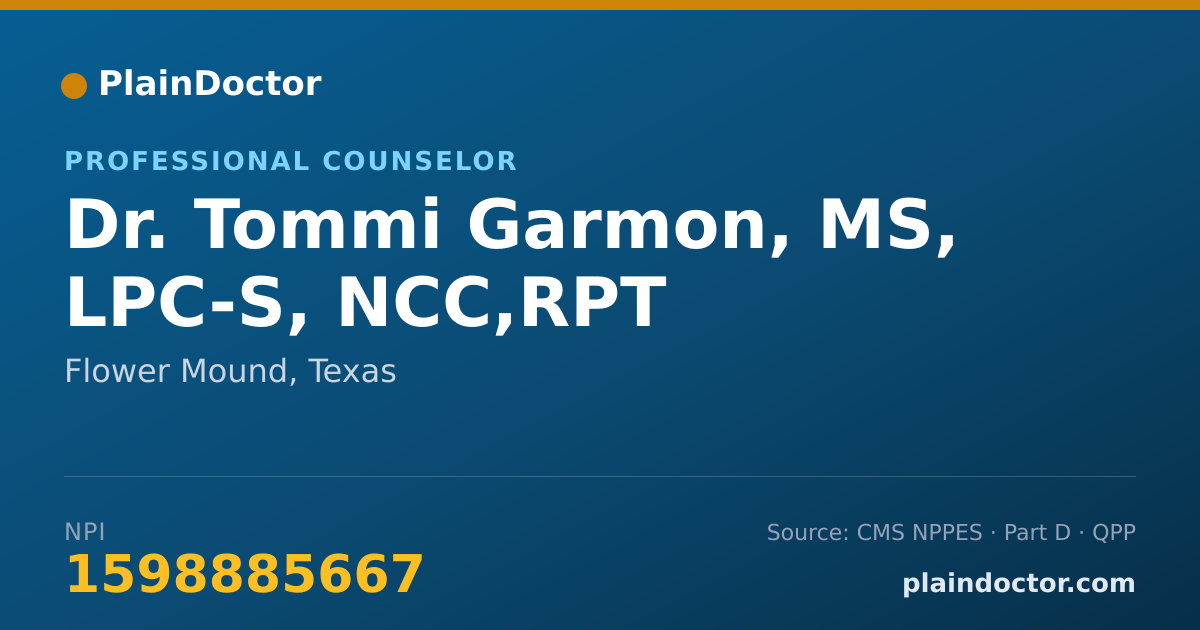 Shareable card for Tommi Garmon, MS, LPC-S, NCC,RPT - Professional Counselor, Flower Mound, TX