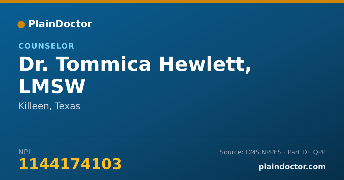 Shareable card for Tommica Hewlett, LMSW - Counselor, Killeen, TX