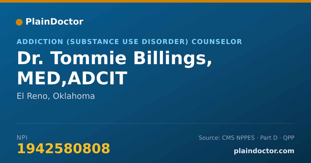 Shareable card for Tommie Billings, MED,ADCIT - Addiction (Substance Use Disorder) Counselor, El Reno, OK