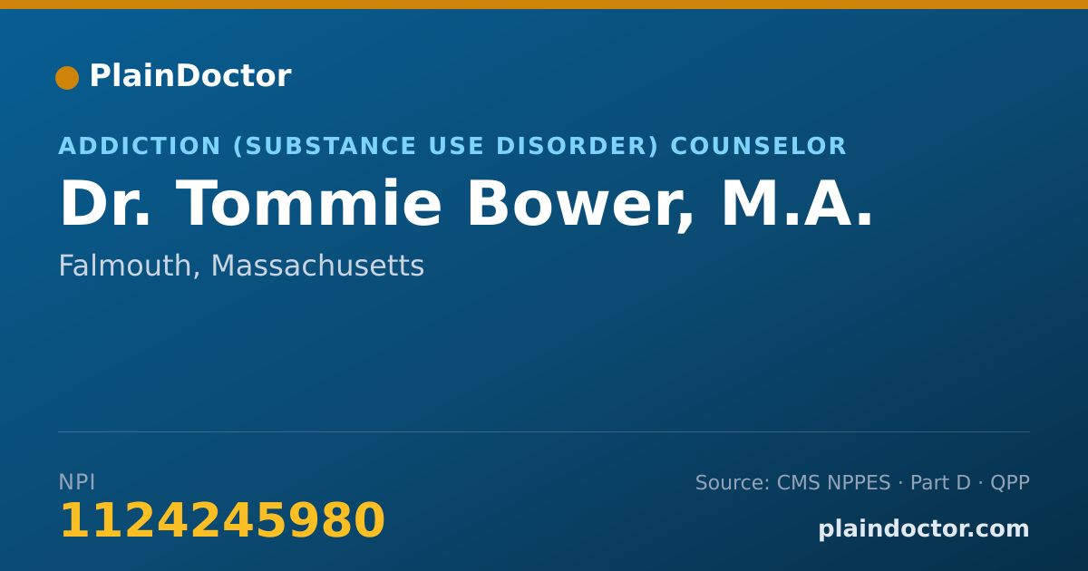Shareable card for Tommie Bower, M.A. - Addiction (Substance Use Disorder) Counselor, Falmouth, MA