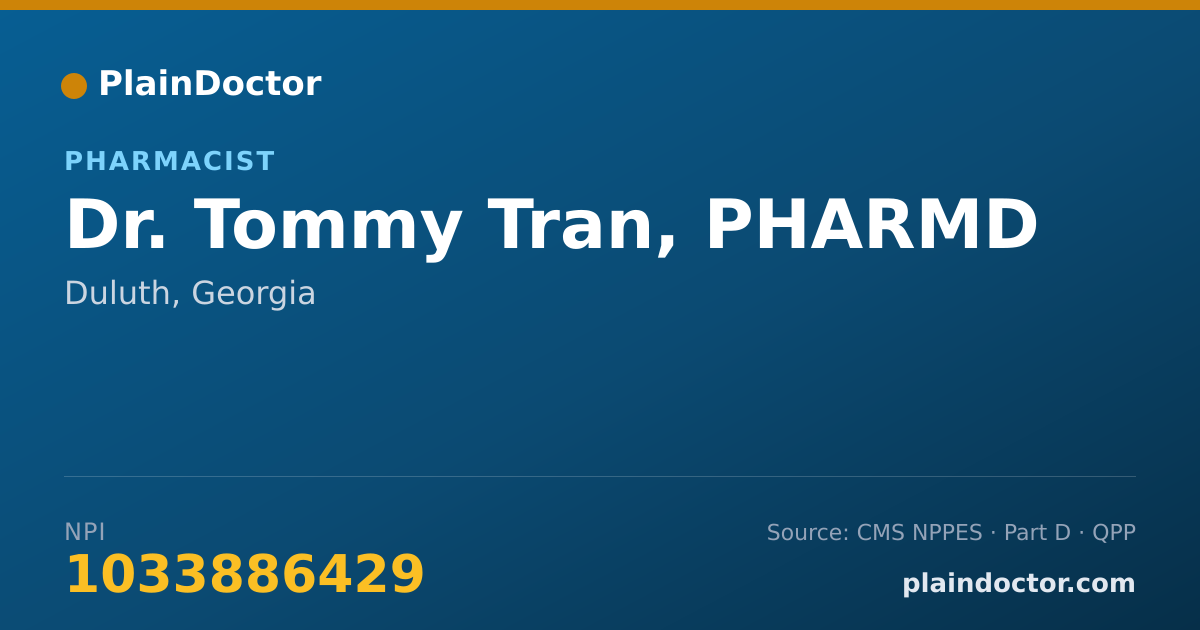 Shareable card for Tommy Tran, PHARMD - Pharmacist, Duluth, GA