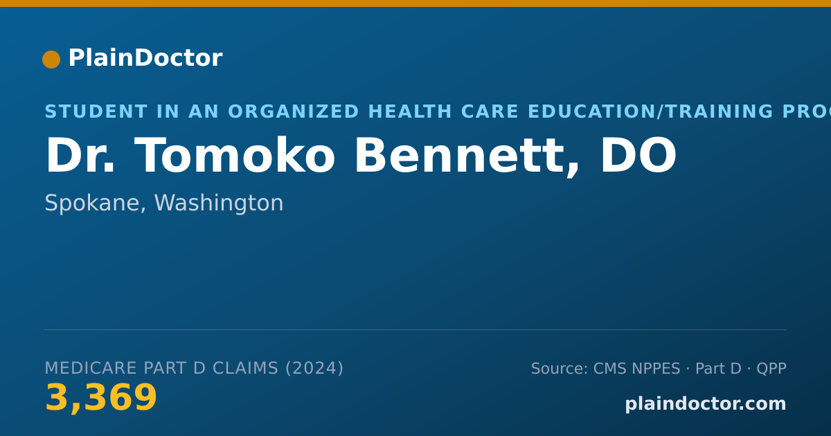 Shareable card for Tomoko Bennett, DO - Student in an Organized Health Care Education/Training Program, Spokane, WA