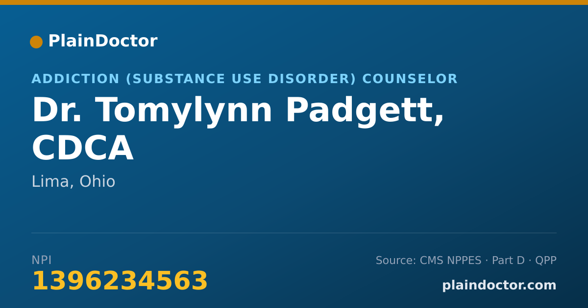 Shareable card for Tomylynn Padgett, CDCA - Addiction (Substance Use Disorder) Counselor, Lima, OH