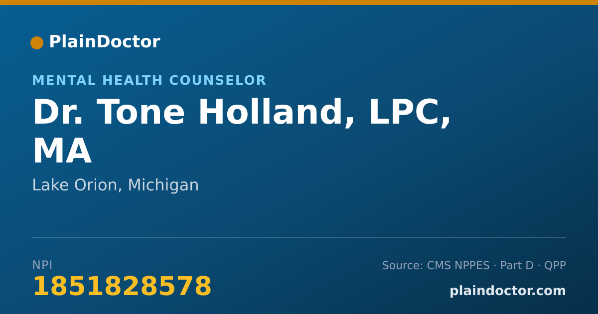 Shareable card for Tone Holland, LPC, MA - Mental Health Counselor, Lake Orion, MI