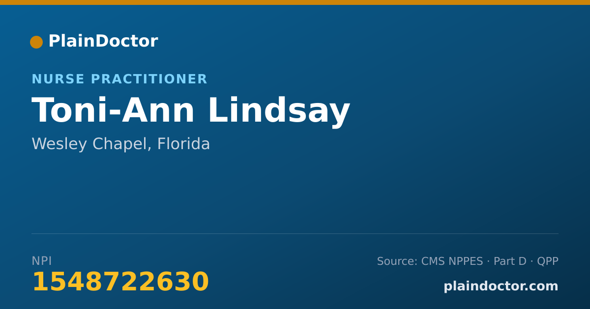 Shareable card for Toni-Ann Lindsay - Nurse Practitioner, Wesley Chapel, FL