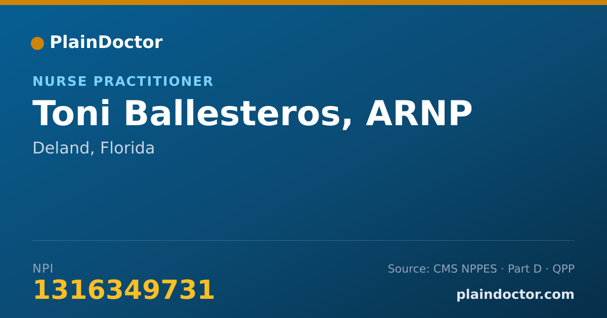 Shareable card for Toni Ballesteros, ARNP - Nurse Practitioner, Deland, FL