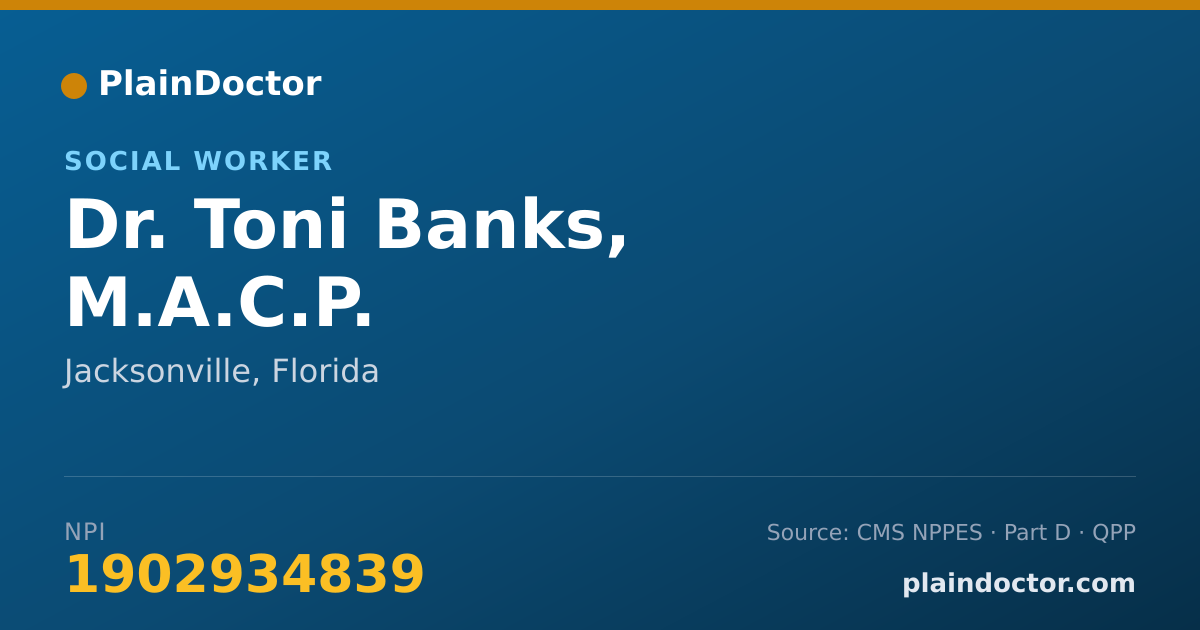 Shareable card for Toni Banks, M.A.C.P. - Social Worker, Jacksonville, FL