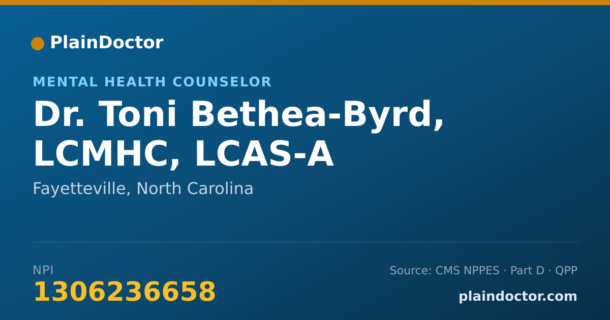 Shareable card for Toni Bethea-Byrd, LCMHC, LCAS-A - Mental Health Counselor, Fayetteville, NC