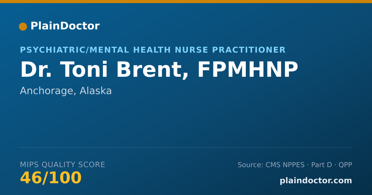 Shareable card for Toni Brent, FPMHNP - Psychiatric/Mental Health Nurse Practitioner, Anchorage, AK