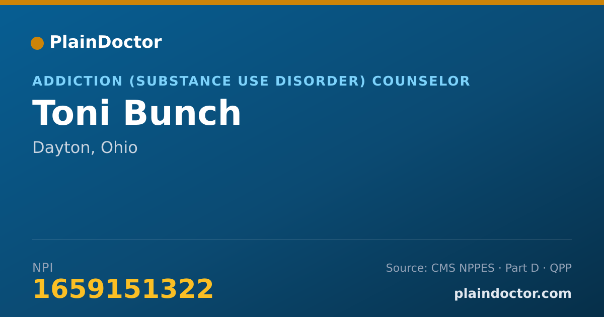 Shareable card for Toni Bunch - Addiction (Substance Use Disorder) Counselor, Dayton, OH