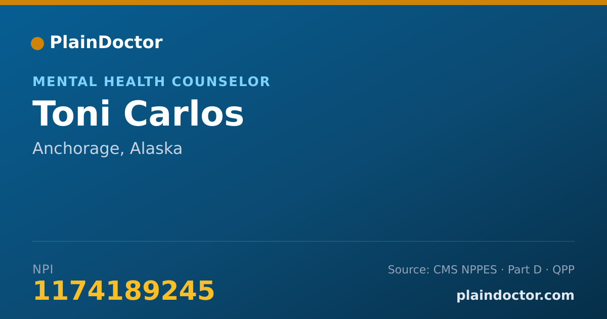 Shareable card for Toni Carlos - Mental Health Counselor, Anchorage, AK