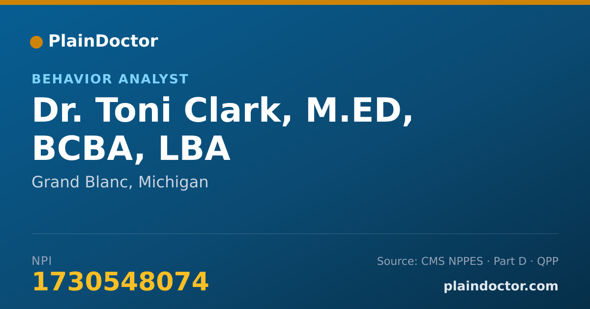 Shareable card for Toni Clark, M.ED, BCBA, LBA - Behavior Analyst, Grand Blanc, MI