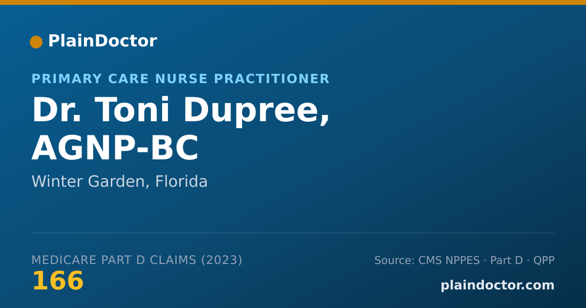 Shareable card for Toni Dupree, AGNP-BC - Primary Care Nurse Practitioner, Winter Garden, FL