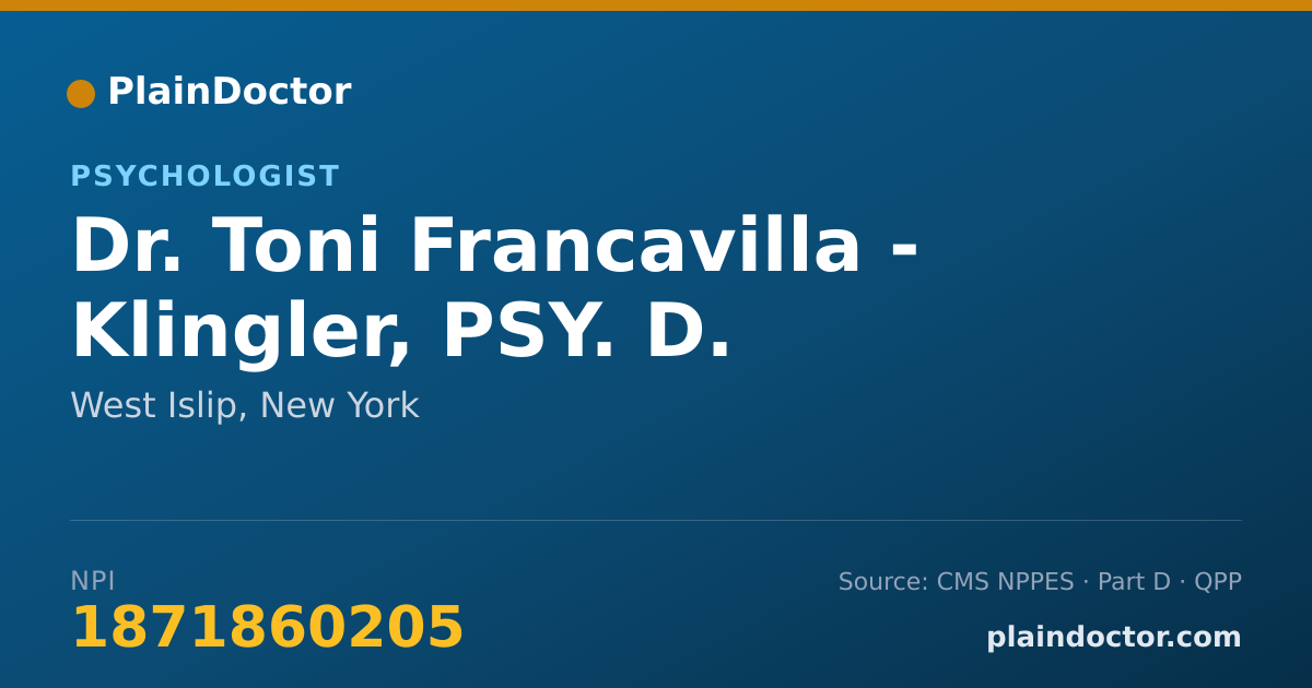 Shareable card for Toni Francavilla - Klingler, PSY. D. - Psychologist, West Islip, NY