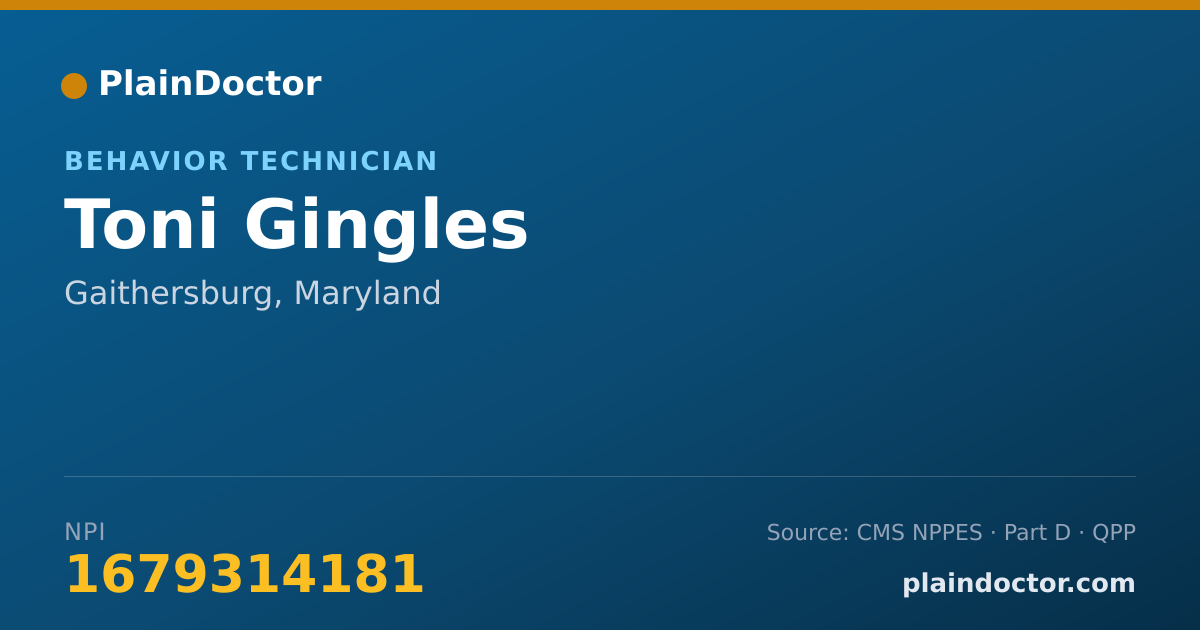 Shareable card for Toni Gingles - Behavior Technician, Gaithersburg, MD