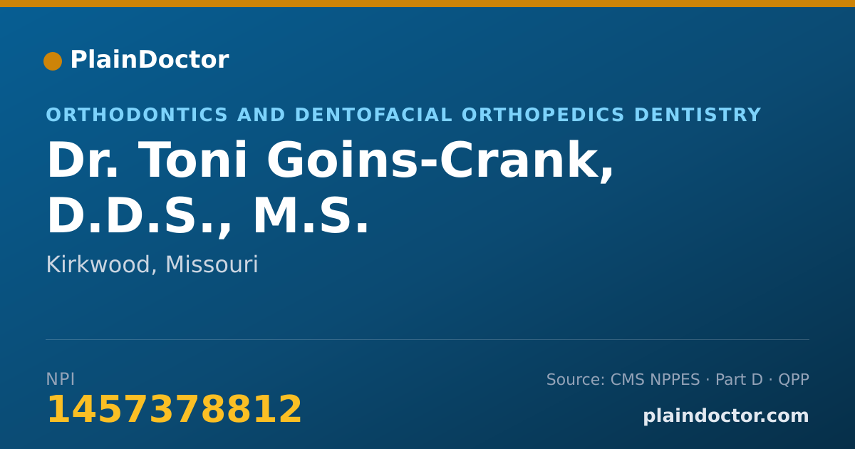 Shareable card for Toni Goins-Crank, D.D.S., M.S. - Orthodontics and Dentofacial Orthopedics Dentistry, Kirkwood, MO