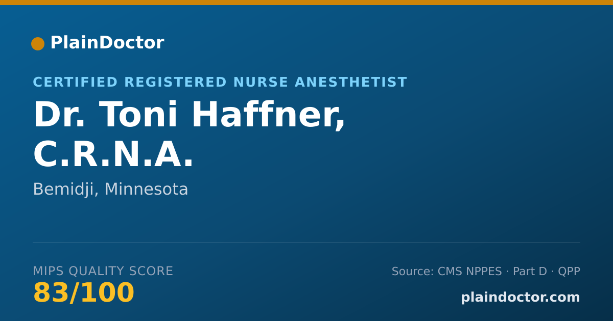 Shareable card for Toni Haffner, C.R.N.A. - Certified Registered Nurse Anesthetist, Bemidji, MN