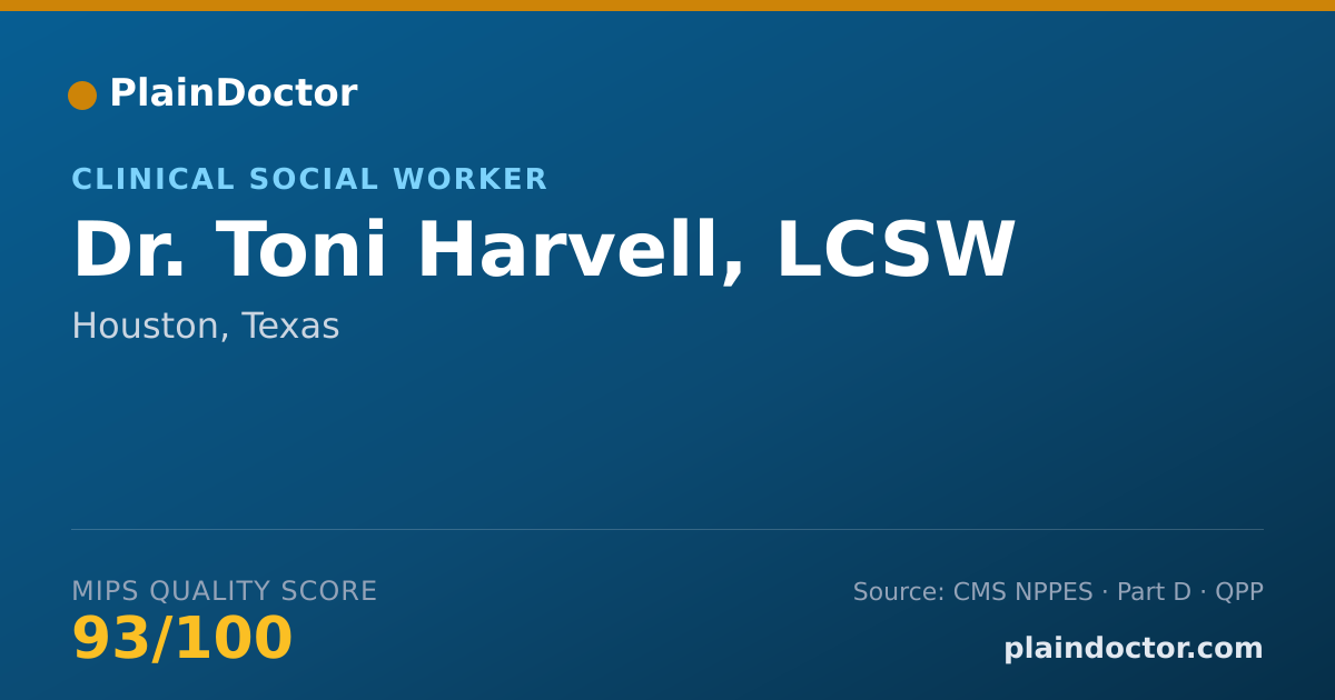 Shareable card for Toni Harvell, LCSW - Clinical Social Worker, Houston, TX