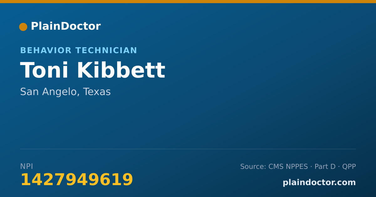 Shareable card for Toni Kibbett - Behavior Technician, San Angelo, TX