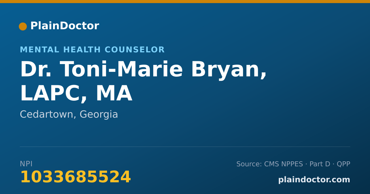 Shareable card for Toni-Marie Bryan, LAPC, MA - Mental Health Counselor, Cedartown, GA