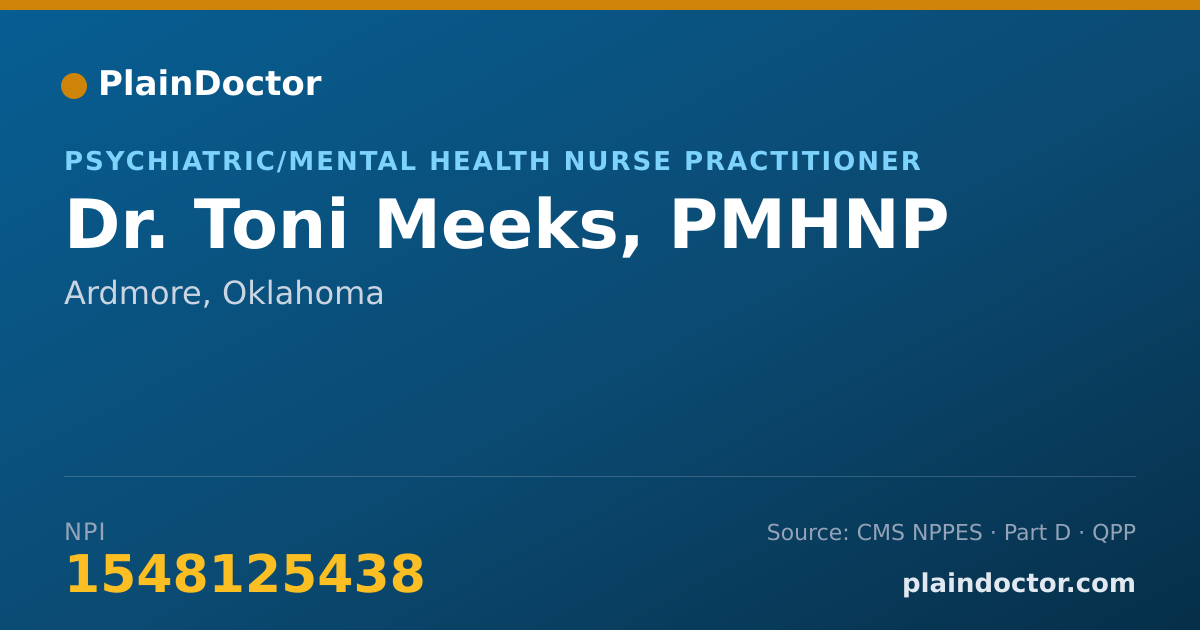 Shareable card for Toni Meeks, PMHNP - Psychiatric/Mental Health Nurse Practitioner, Ardmore, OK