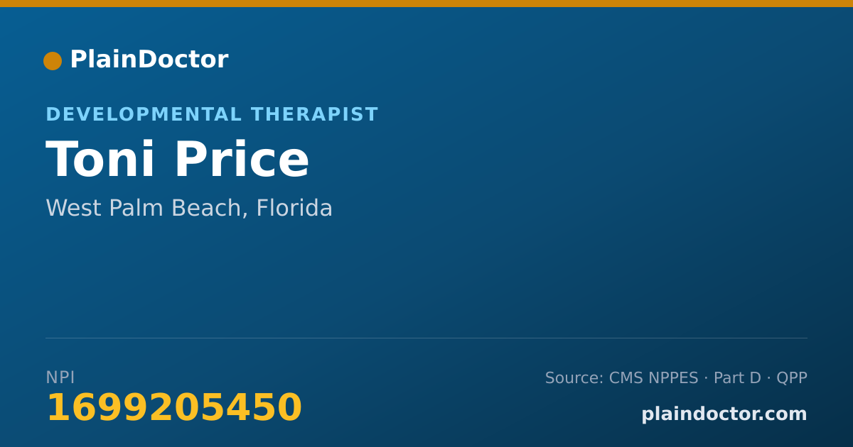 Shareable card for Toni Price - Developmental Therapist, West Palm Beach, FL