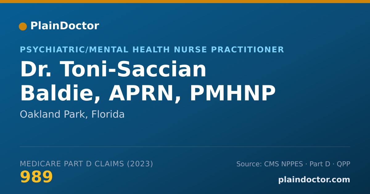 Shareable card for Toni-Saccian Baldie, APRN, PMHNP - Psychiatric/Mental Health Nurse Practitioner, Oakland Park, FL
