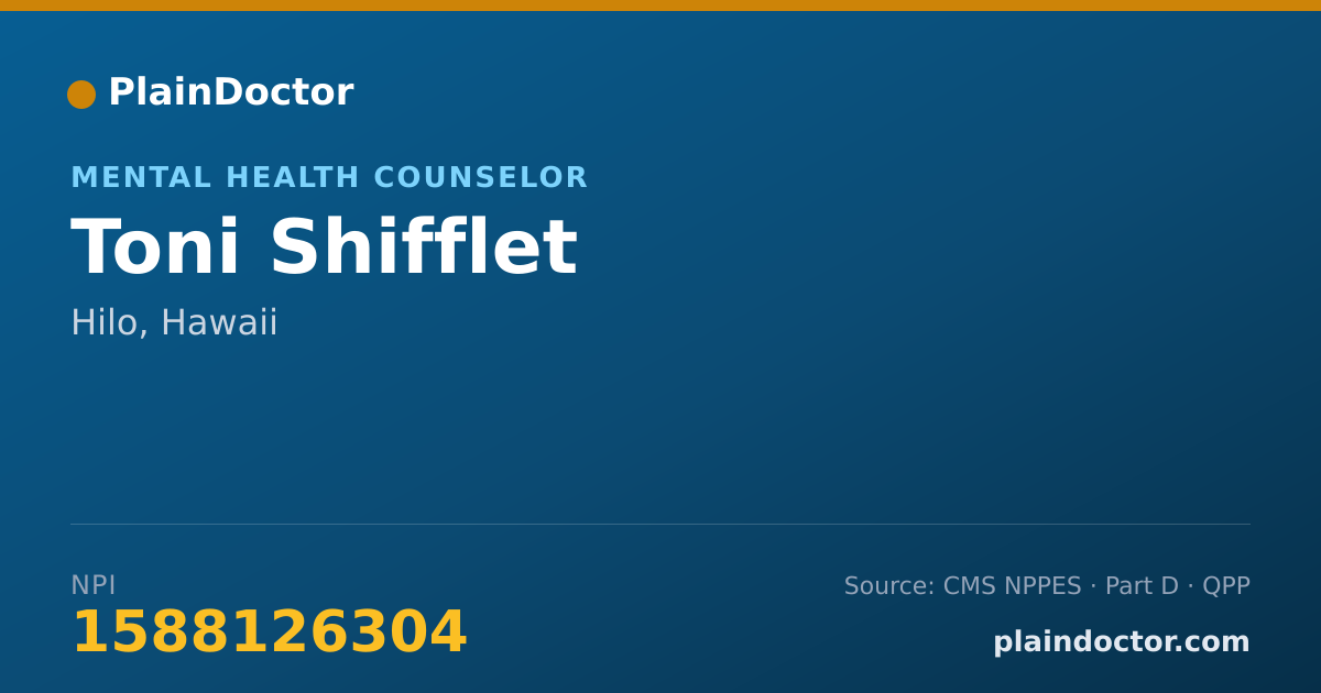 Shareable card for Toni Shifflet - Mental Health Counselor, Hilo, HI