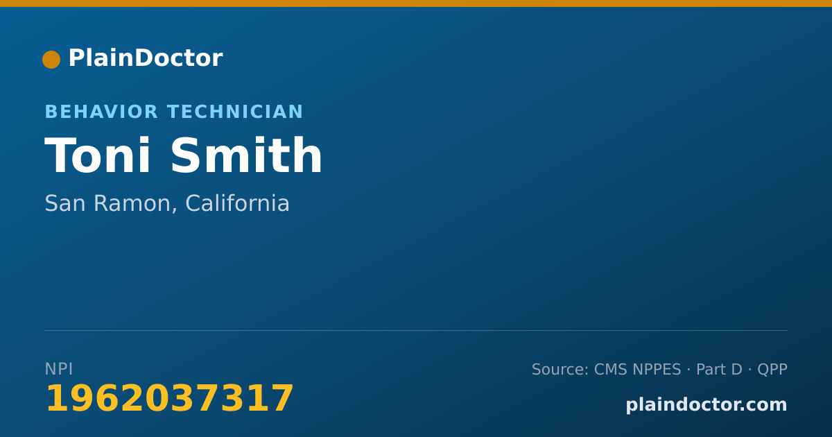 Shareable card for Toni Smith - Behavior Technician, San Ramon, CA