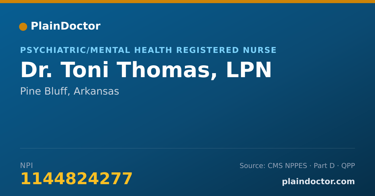 Shareable card for Toni Thomas, LPN - Psychiatric/Mental Health Registered Nurse, Pine Bluff, AR