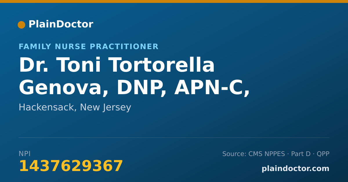 Shareable card for Toni Tortorella Genova, DNP, APN-C, FNP-BC - Family Nurse Practitioner, Hackensack, NJ