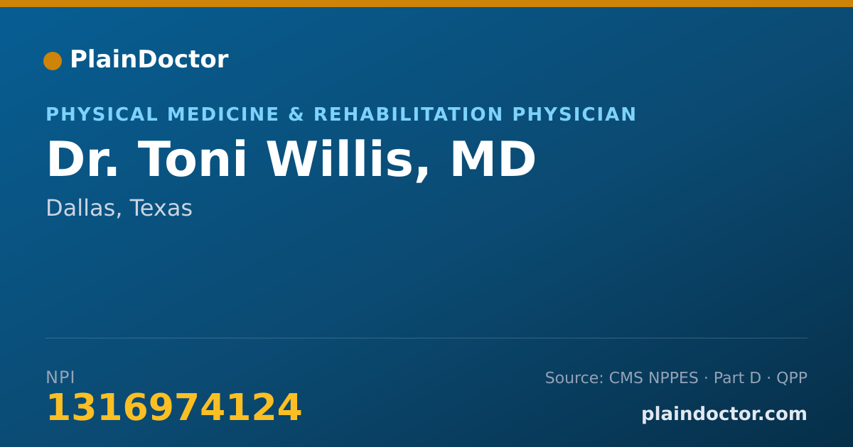 Shareable card for Toni Willis, MD - Physical Medicine & Rehabilitation Physician, Dallas, TX