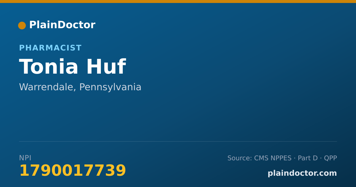 Shareable card for Tonia Huf - Pharmacist, Warrendale, PA