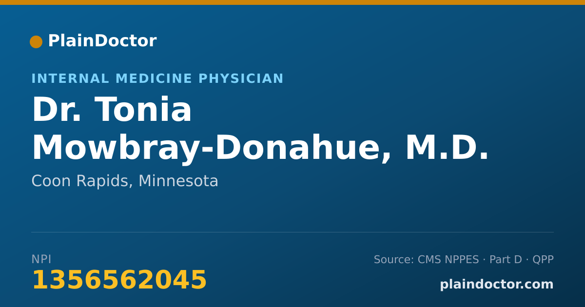 Shareable card for Tonia Mowbray-Donahue, M.D. - Internal Medicine Physician, Coon Rapids, MN
