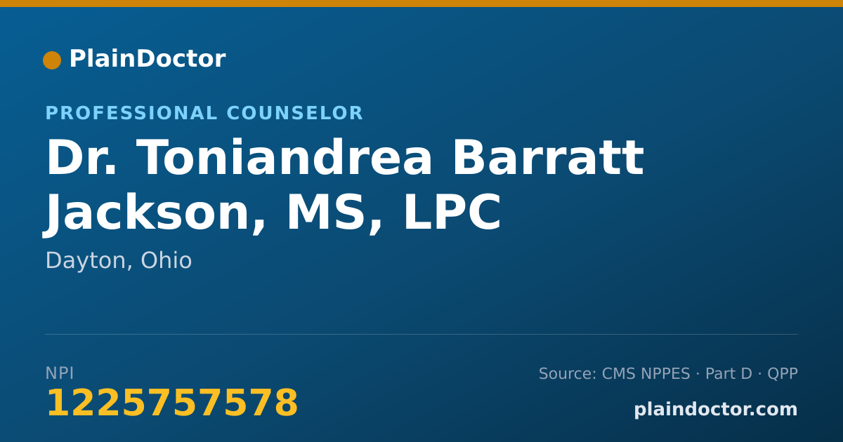 Shareable card for Toniandrea Barratt Jackson, MS, LPC - Professional Counselor, Dayton, OH